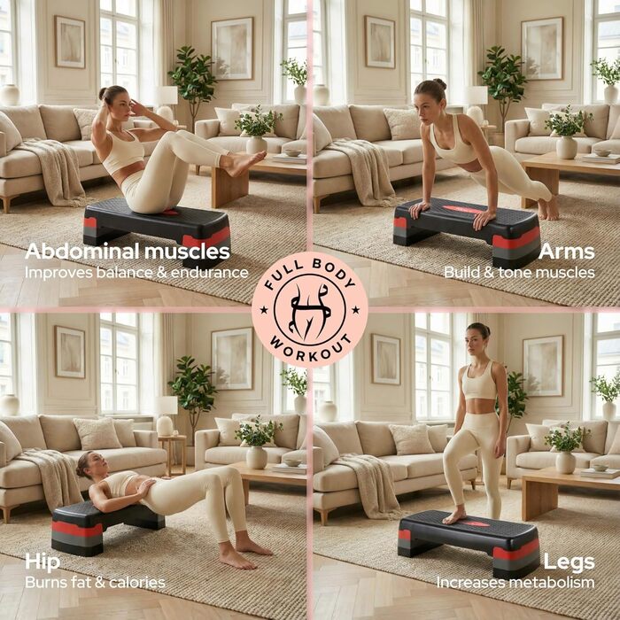 Фітнес-степер KM-Fit Аеробний степер для домашнього використання Степ-лава з 3 регулюваннями висоти Вантажопідйомність до 200 кг Гімнастичний домашній степер з протиковзким килимком Аеробний степер