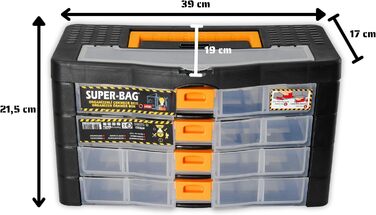 Кейс для інструментів, органайзер для дрібних деталей, 4 шухляди, 390x190x215 мм, ящик для сортування, 21 регульоване внутрішнє відділення, ящик для асортименту, що штабелюється, ящик для інструментів, ящик для зберігання, магазин для дрібних деталей, маг