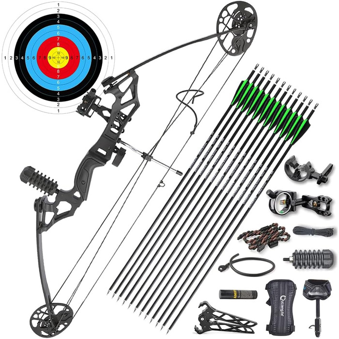 Набір складеного лука для стрільби з лука – мисливський регульований лук 19,5–30 дюймів, до 260 fps, з аксесуарами для дорослих, тренувань та стрільби на відкритому повітрі