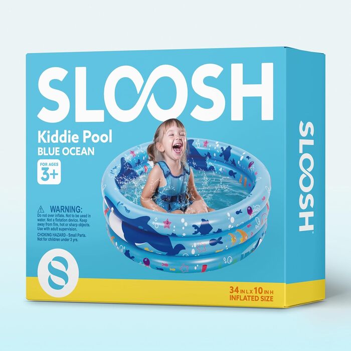 Надувний басейн SLOOSH 86 x 25 см, Дитячий басейн, 3 кільця, Надувна ванна, Надувний дитячий басейн, Басейн (Синій)