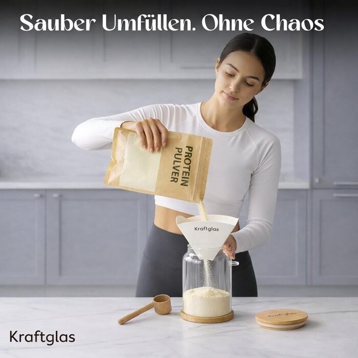 Банка для зберігання порошку сироваткового протеїну герметична банка об&39ємом 2300 мл з боросилікатного скла з бамбуковою кришкою, мірною ложкою та лійкою без бісфенолу А, ідеально підходить для білка та добавок