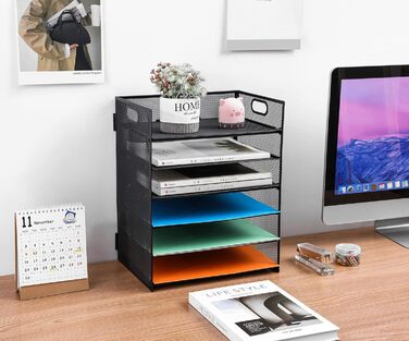 Рівневий органайзер для листів, металевий сітчастий настільний органайзер, сортувальник паперу для листів/папок A4 (чорний) Чорний, 6 рівнів, 6-