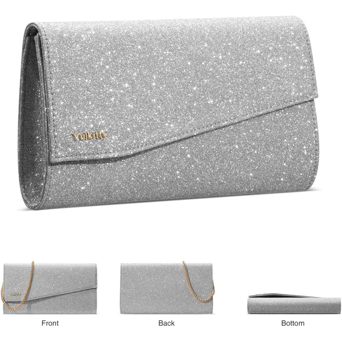 Вечірня сумочка-клатч для жінок, блискуча сумка через плече, жіноча сумочка на ланцюжку для вечірки, випускного, весілля, срібляста