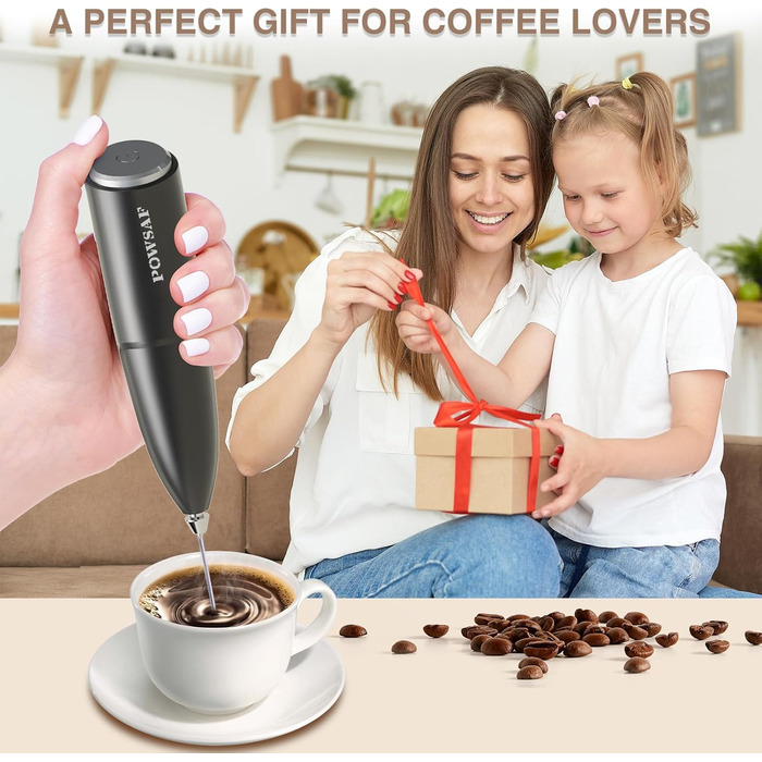 Піноутворювач для молока POWSAF, електричний піноутворювач для молока з підставкою, паличка для піноутворення молока, 13000 об/хв,