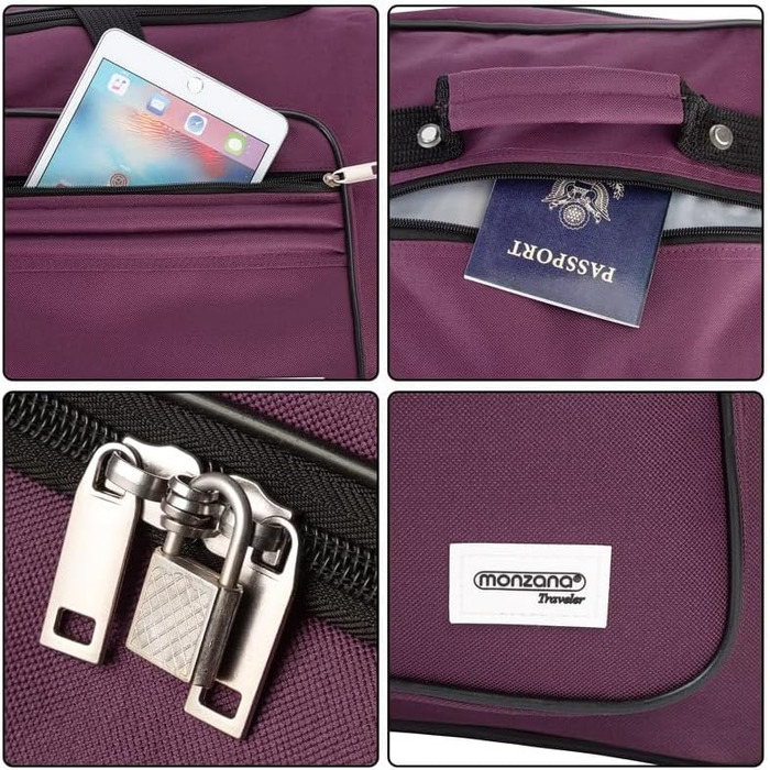 Валіза на колесах 85 літрів, функція тролі, телескопічна ручка, 70x36x34 см, стійкі ніжки, XL велика мяка сумка для подорожей, фіолетовий колір, 85л 70 x 36 x 34 см (ДxШxВ)