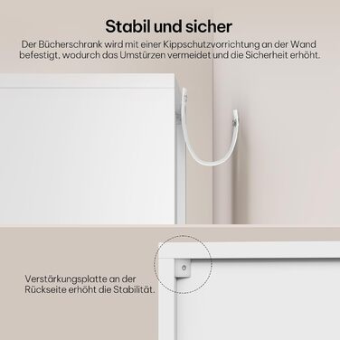 Біла книжкова полиця eSituro, вузька полиця з дверцятами, 5 відділень, окремостояча кубічна полиця для вітальні, спальні, офісу, 5 відділень, біла