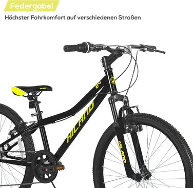 Дитячий велосипед Hiland Climber 24 дюйми, 7-швидкісний дитячий гірський велосипед, молодіжний MTB з амортизаційною вилкою, V-brakes, гірський велосипед для хлопчиків та дівчаток, чорний/синій/м&39ятно-зелений/рожевий