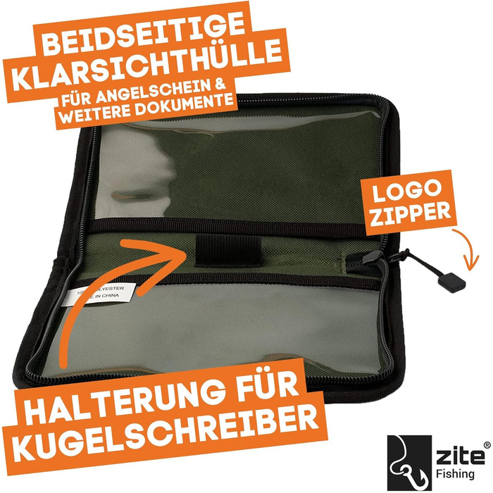 Сумка для ліцензії на риболовлю Zite Fishing - сумка для документів і обкладинка для паперів для риболовлі 15x20 см - футляр для ліцензії на риболовлю для карток риболовлі та риболовлі - футляр з 2 відділеннями тримач для ручок