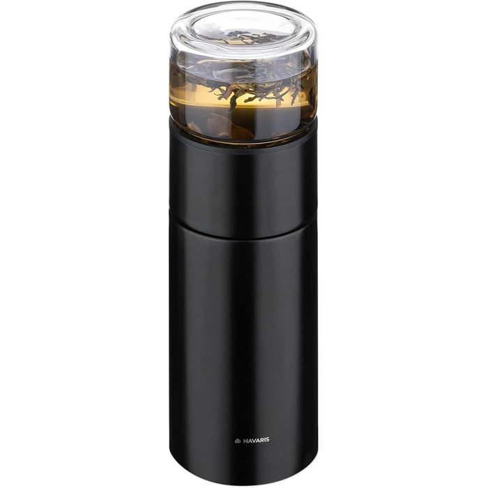Чайна пляшка Navaris з нержавіючої сталі та скла з ситечком - пляшка для чаю 300 мл, чайник на винос - кухоль для чаю, пляшка для пиття, чайник для заварювання чаю з боросилікатного скла