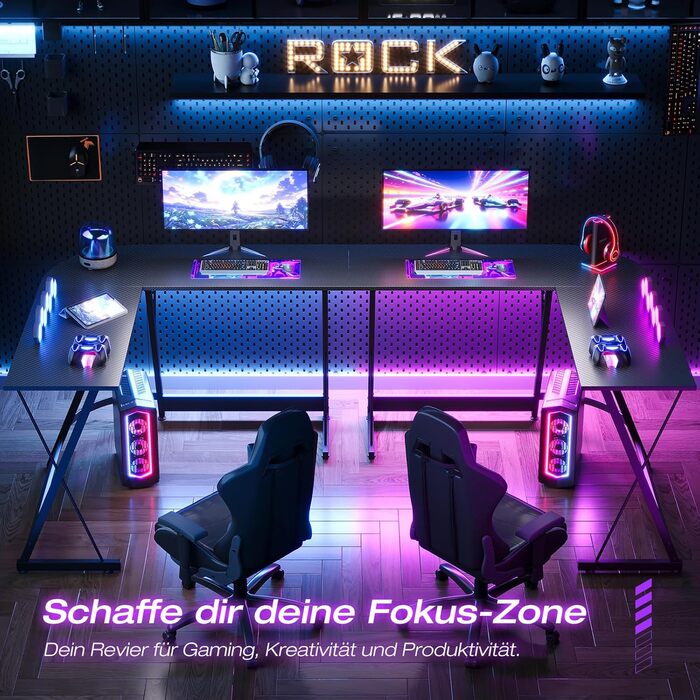 Ігровий стіл ODK, L-подібний ігровий стіл 120 x 120 см, стабільний та компактний кутовий стіл для домашнього офісу та ігор, чорний колір з вуглецевого волокна 120 x 120 см