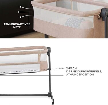 Приліжкове ліжечко 2-в-1, дорожнє ліжечко з матрацом та простирадлом, 5-рівневе регулювання висоти матраца, 4 колеса з гальмами, м&39який матеріал, легка конструкція, бежевий Nestee Beige, 2