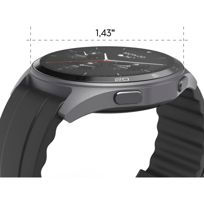 Розумний годинник Hama (кольоровий AMOLED-дисплей 1,43 дюйма, GPS, функція телефону, водонепроникний, WhatsApp, голосовий помічник, трекер сну, 110 спортивних режимів плани тренувань, крокомір, пульсометр, калорії тощо) чорний