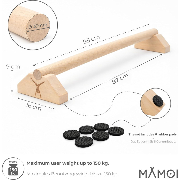 Паралелети MAMOI для тренувань, калістеніка, ручки для віджимань, фітнес, тренувальні бруси, стабільні та нековзні, тренажери для вправ вдома та в тренажерному залі, силові тренування, гімнастичні бруси