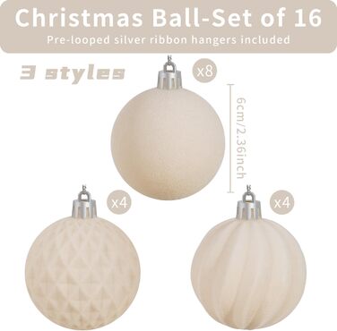 Набір з 16 оксамитових різдвяних прикрас для ялинки біжевий Miaikoe