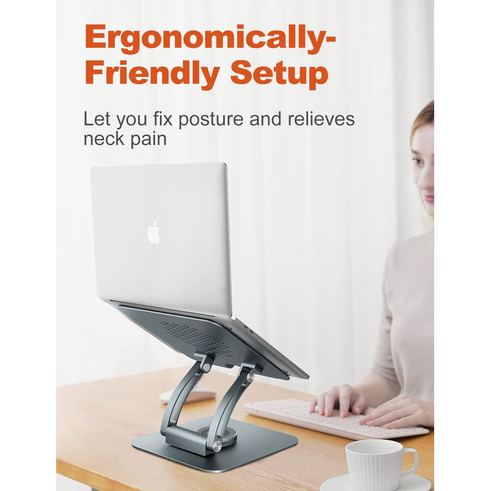 Підставка для ноутбука tounee з поворотним механізмом на 360, ергономічна, регульована по висоті. Підвищення для ноутбука на стіл, стійка для роботи стоячи. Сумісна з ноутбуками 1017 дюймів, сірого кольору.