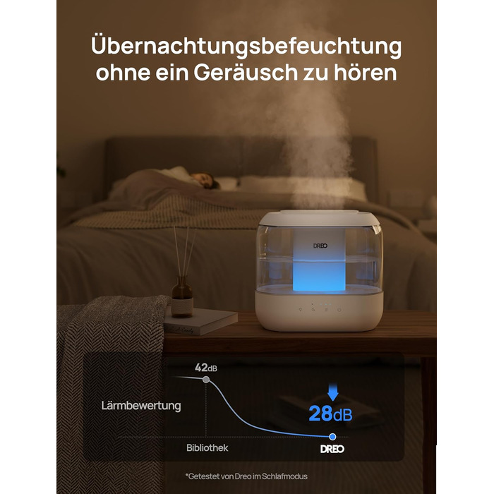 Зволожувач повітря Dreo для спальні, надвеликий зволожувач повітря з масляним дифузором і нічним світлом, час роботи 32 години, бе