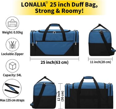 Велика чоловіча дорожня сумка об&39ємом 54 л - спортивна сумка для відпочинку, подорожей, ночівлі та сауни (синя)