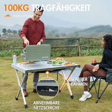 Складаний кемпінговий стіл PORTAL, регульована висота, алюмінієвий, 108 x 71 см, зсувний, легкий, для пікніків, вечірок, садів, походів, подорожей, сріблястий