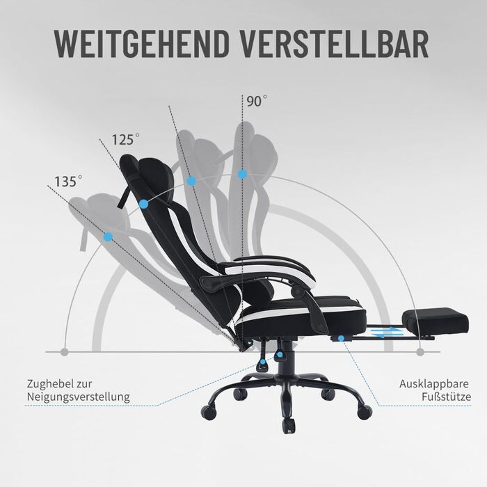 Ергономічне ігрове крісло PixelPilot Дихаюча тканина Крісло з підставкою для ніг, підголівником та поперековою опорою, ігрове ПК-крісло Широке сидіння Офісне крісло вантажопідйомністю 150 кг (Nebula, чорний) Black Nebula