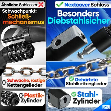 Замок велосипедний LockOne з ключем I - SAFESECURE Високонадійний велосипедний замок I міцний та довговічний ланцюговий замок для велосипеда I Велосипедний замок, 3 ключі, чорний