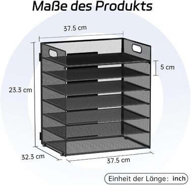 Рівневий органайзер для столу з ручкою металева офісна система для документів, листів та книг формату A4, міцний органайзер для паперів для столу, домашнього офісу та школи, чорний, 7-