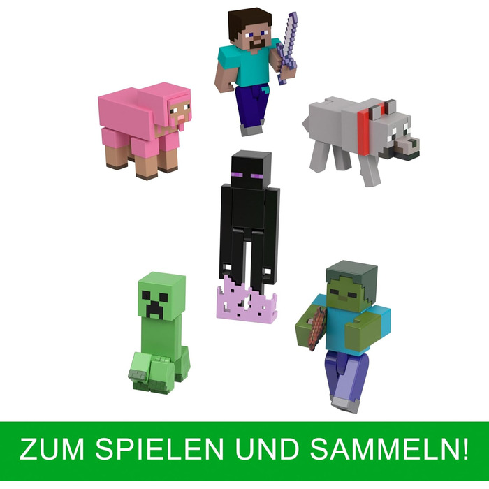 Фігурки та аксесуари Mattel Minecraft, точно в масштабі, приблизно 8 см заввишки, з піксельним дизайном (фігурки можуть відрізнятися) HTN05