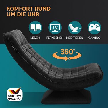 Крісло Casaria з регульованою спинкою, поворот на 360, складне, вантажопідйомність 150 кг, 60x105x87 см, м&39яке, ігрове крісло для вітальні, чорне