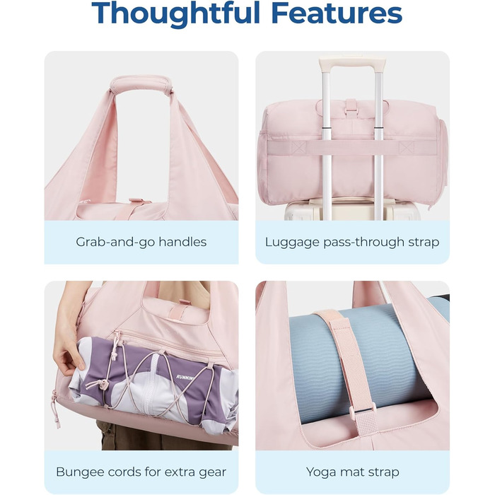 Жіноча спортивна сумка BAGSMART, легка дорожня сумка з відділенням для взуття, сумка для вихідних з відділенням для вологих речей, сумка для тренувань/йоги, колір верблюжий