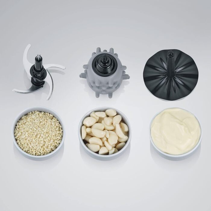 Акумуляторний універсальний подрібнювач, мультишредер для грубого та дрібного подрібнення, подрібнювач з широким набором аксесуарів, нержавіюча сталь чорного матового/матова, KM 3866