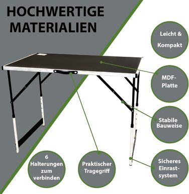 ТРУЦГОЛЬМ Комплект із 3 багатофункціональних розсувних столів, 100x60 см, загальна вантажопідйомність 90 кг, підходить для обклеювання шпалерами, блошиних ринків, кемпінгу, складний, журнальний столик та гриль регульована висота, включаючи з&39єднувачі