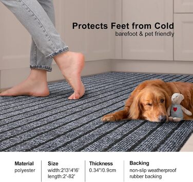 Доріжка з гумовою основою, нековзна, для внутрішнього та зовнішнього використання, для коридорів, нестандартні розміри, для вхідних зон, балконів, патіо, кухонь, гаражів, сходів, пралень