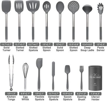 Силіконовий набір кухонного посуду, 15 предметів, термостійкий набір кухонних гаджетів з високоякісними ручками з нержавіючої стал