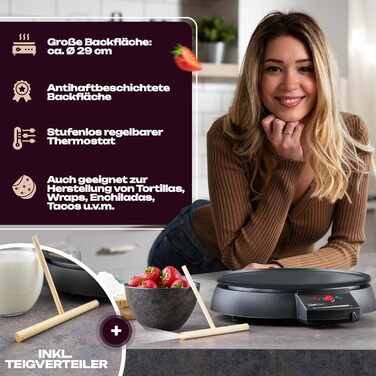 Млинниця Clatronic для млинців діаметром 29 см млинниця з розподілювачем тіста поверхня з антипригарним покриттям безступінчастий