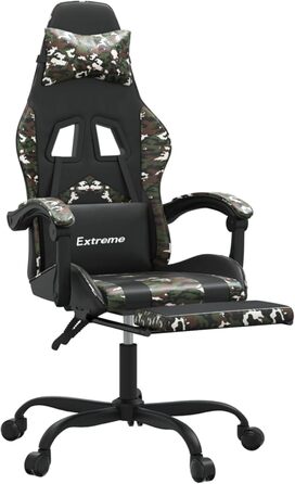 Зручне ігрове крісло зі шкіряним підкладом та підставкою для ніг, чорне/камуфляжне, 57,5x59,5x121-131 см - Для ігор та домашнього офісу. Ігрове крісло. Модель 349614.