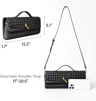 Плетений гаманець для жінок, вечірня сумочка, клатч, плетена шкіра, сумка через плече, офіційна вечірня сумка. Чорна плетена шкіра та замша.