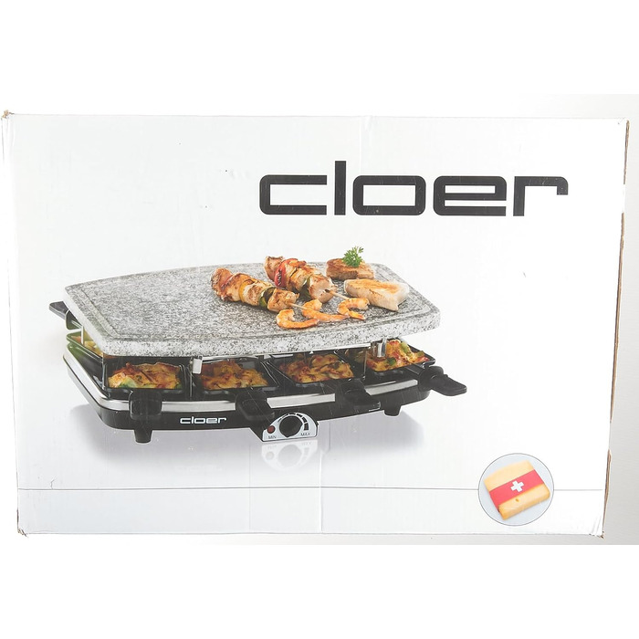 Раклетний гриль з натуральним каменем, 1200 Вт, 8 сковорідок з антипригарним покриттям з термоізольованими ручками, ціла плита, 6430