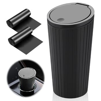 Автоматичний сміттєвий бак з кришкою, компактний, для приміщень, водонепроникний та з функцією усунення запахів, 2 рулони мішків для сміття, зручний міні-бак для автомобіля, дому, офісу, спальні, чорний