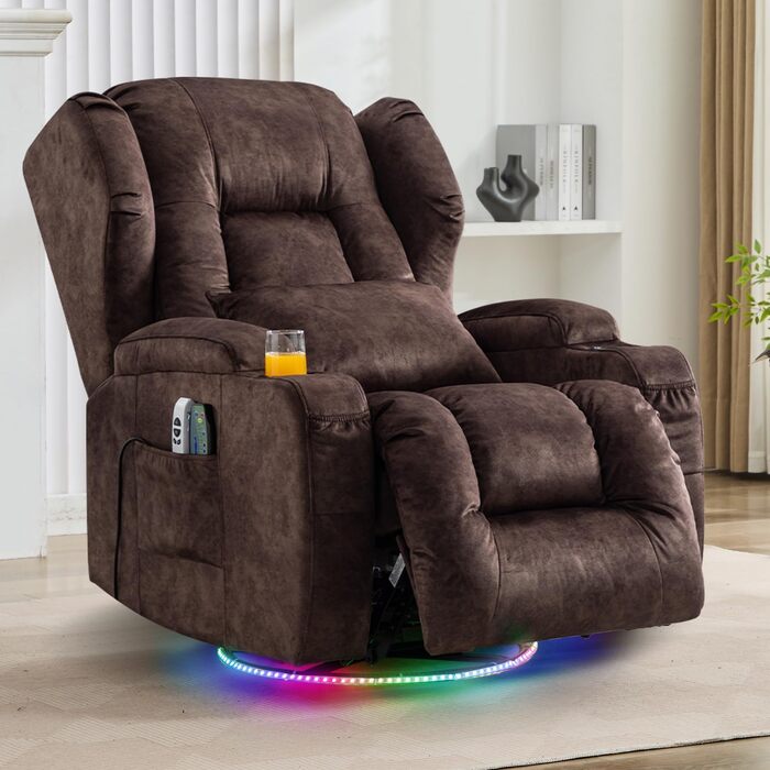 Електричне крісло для телевізора з функцією відкидання спинки, крісло з обертовим кутом 240, крісло для кінотеатру, масажне крісло з функцією підігріву, крісло для телевізора, крісло для відпочинку вагою до 150 кг (оксамит, коричневий) Коричнева оксамитов