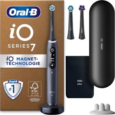 Електрична зубна щітка/електрична зубна щітка Oral-B iO Series 7 Plus Edition, ПЛЮС 3 щітки з відбілюванням, магнітний футляр, 5 режимів чищення, упаковка, що підлягає переробці, подарунок чоловікові/жінці, чорний чорний (КАРТОННА УПАКОВКА)