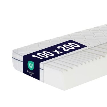 Матрац Ortho-Relax 100x200 см, висота 23 см, рівні жорсткості H4 та H5, 100-денний пробний період, двосторонній з м&39яким та твердим боком, 7-зонний комфортний пінопластовий матрац, сертифікований Oeko-Tex 100, 100 x 200 см, H4 та H5