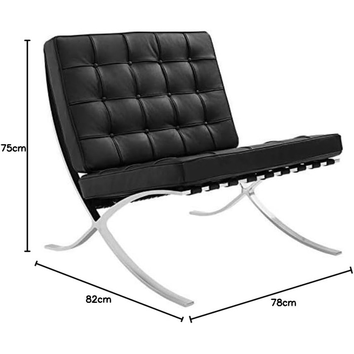 Сучасне шкіряне крісло преміум-класу для вітальні з полірованою каркасом з нержавіючої сталі (чорного кольору)