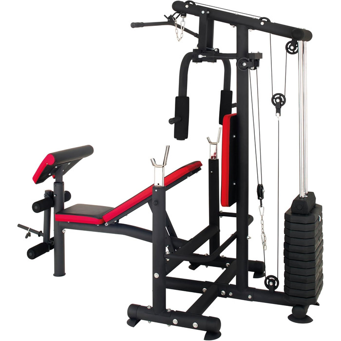 Універсальна силова станція Hansson Sports, багатофункціональна силова лава зі стійкою для штанги, тяга лати, розгинання ніг &quotметелик&quot, згинання ніг, вага 65 кг, складна A Силова лава