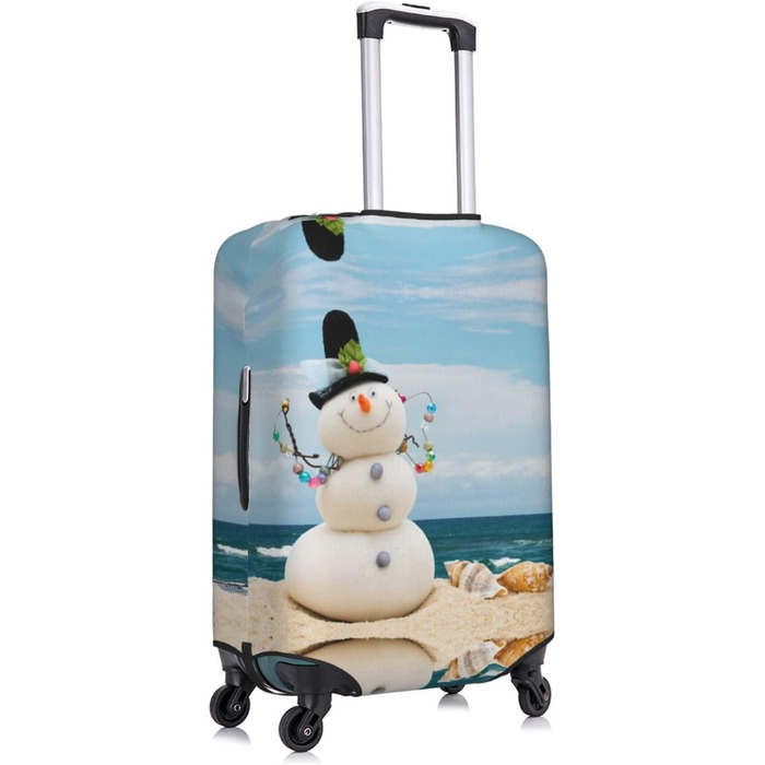 Чохол для валізи Сніговик на пляжі, захисний, міцний, для валіз розміром 45.7-81.3 см, чорний, малий