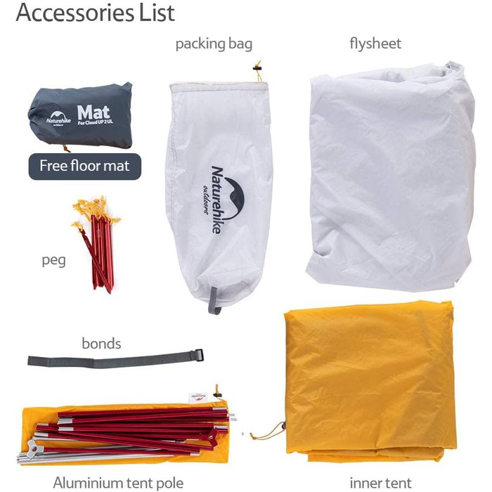 Намет Naturehike Cloud up 2 Ultralight, двомісний, 2-місний, 3-4 сезони, для кемпінгу, походів, 10D, золотисто-жовтий