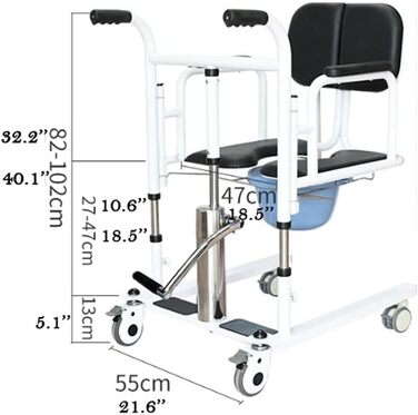 Гідравлічний підйомник пацієнта для дому, портативний підйомник для перенесення, багатофункціональне крісло для перенесення пацієнтів з розділеним сидінням і горщиком на 180, 330 фунтів
