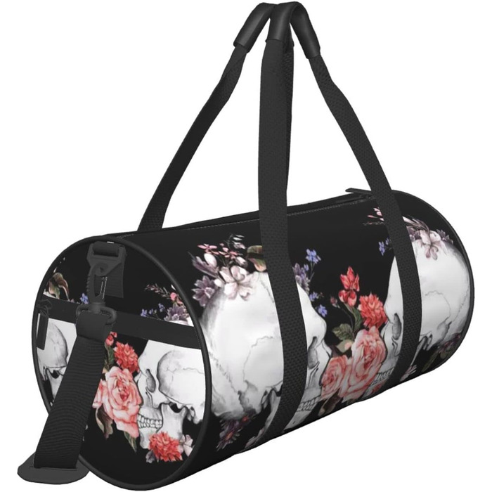 Дорожня сумка-циліндр з квітково-черепним принтом, спортивна сумка для чоловіків та жінок, сумка-мішок, спортивна дорожня сумка
