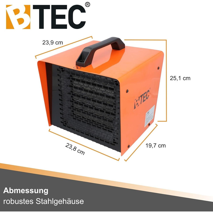 Електричний обігрівач BTEC потужністю 3000 Вт - Керамічні нагрівальні елементи - 2 режими нагріву - Захист від замерзання - Ідеально підходить для будівельних майданчиків, майстерень, гаражів - Радіаційний обігрівач - Обігрівач 3 кВт / 3000 Вт