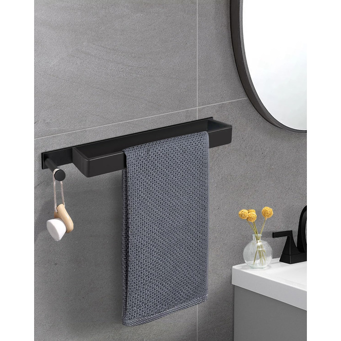 Рушникосушка чорна, самоклеюча рушникосушка без свердління з нержавіючої сталі 43,5 см гостьова рушникосушка для ванної кімнати з