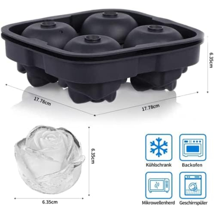 Форма для льоду FINIBO Ice Cube Rose, XXL 4-камерний кубик льоду в рожевому дизайні, легко знімна силіконова форма для льоду з кри