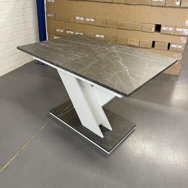 Розкладний обідній стіл Furneo Modern, 120-160 см, сірий мармуровий ефект, Tavolo02, МДФ